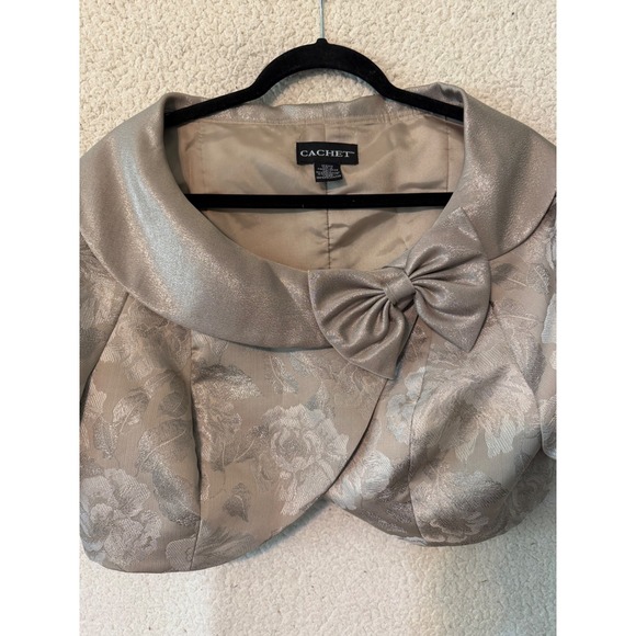 Cachet Dress & Jacket Set Women 12 Champagne Silver Metallic Formal Wedding - Picture 13 of 16